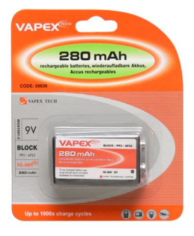NiMH akkumulátor, 9V, 280mAh Vapex